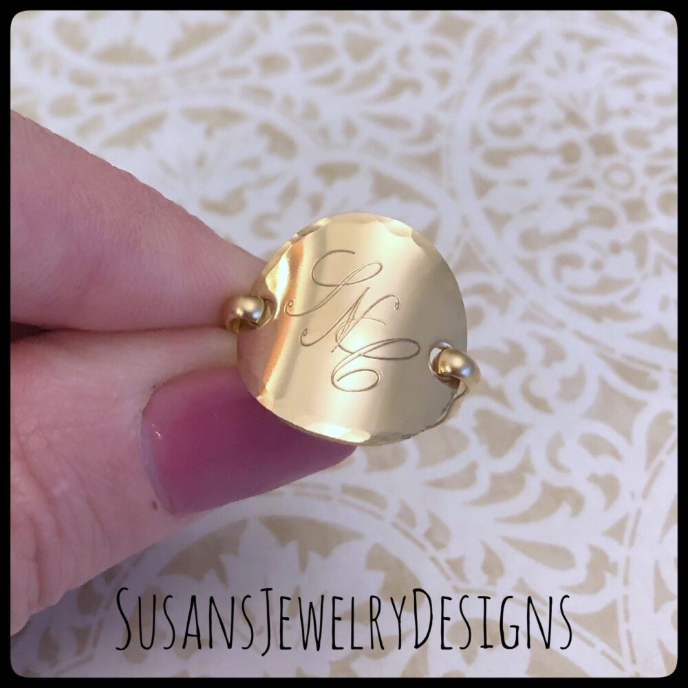 Monogram Saddle Ring Yellow Gold Initial Jewelry Filled Hammered Edge Custom Size Personalized Initials Letters Rings For Women