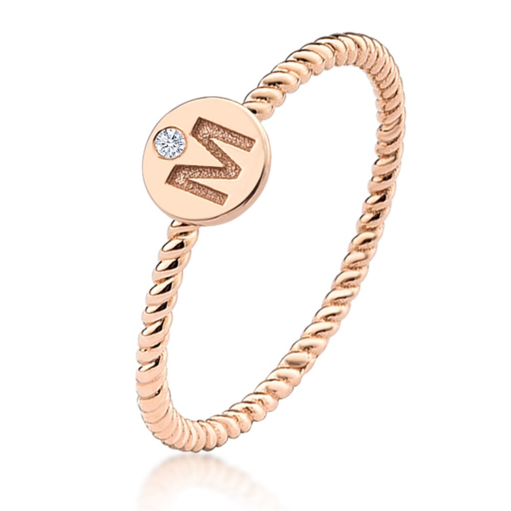 14K Gold Diamond Initial Ring, Monogram Personalized Letter Jewelry, For Her