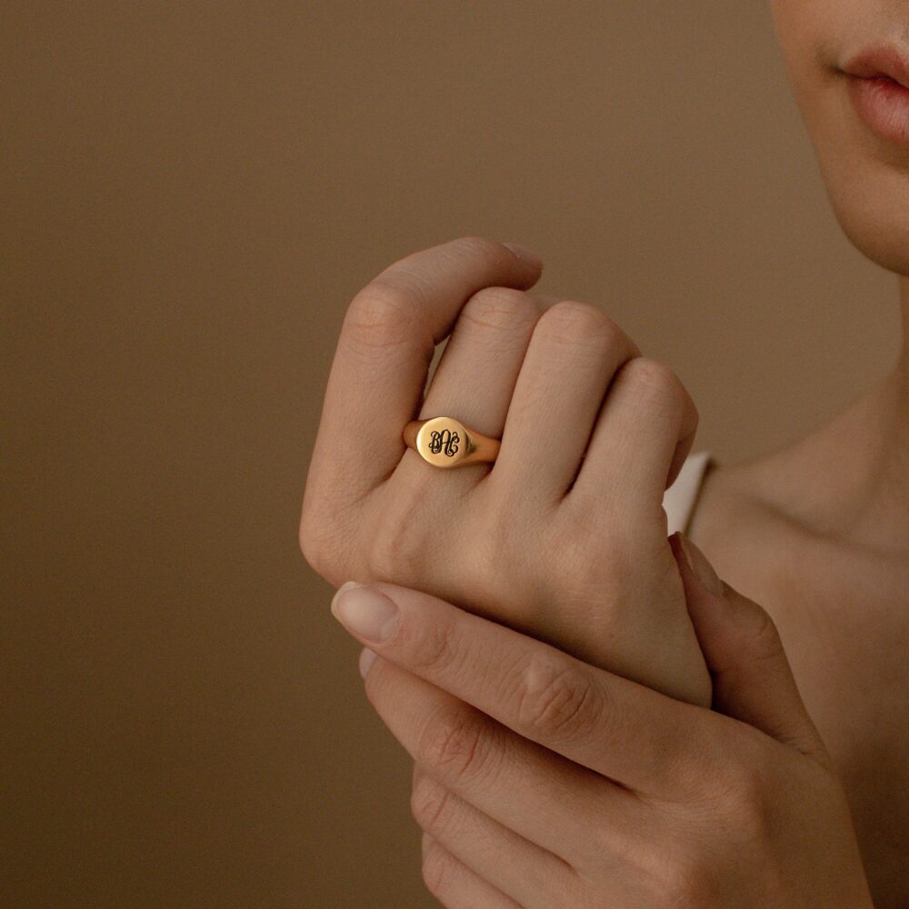 Monogram Signet Ring Custom in Gold & Silver Initial Statement Pinky Gift For Her Rm77