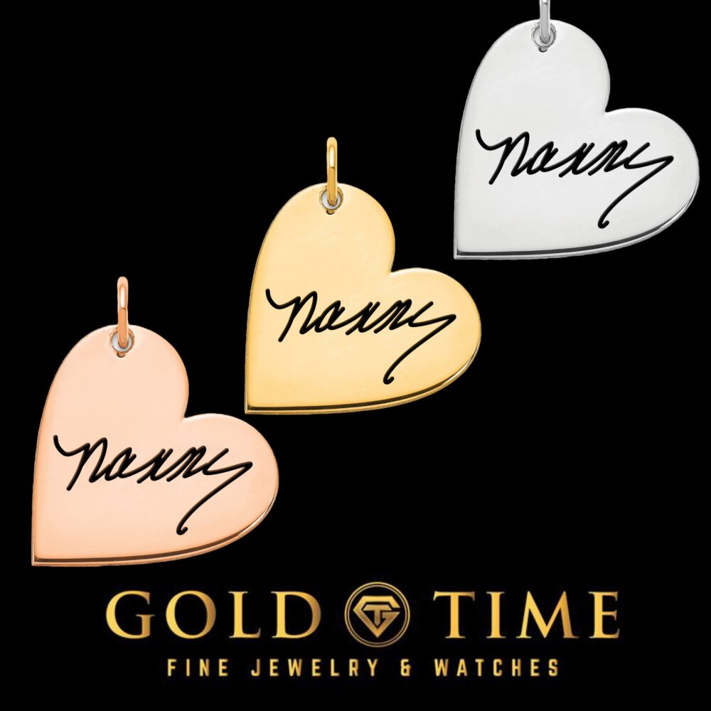 Custom Signature Heart Pendant Necklace | Personalized Handwriting Jewelry Gold Or Silver Memorial Gift Laser Engraved Time