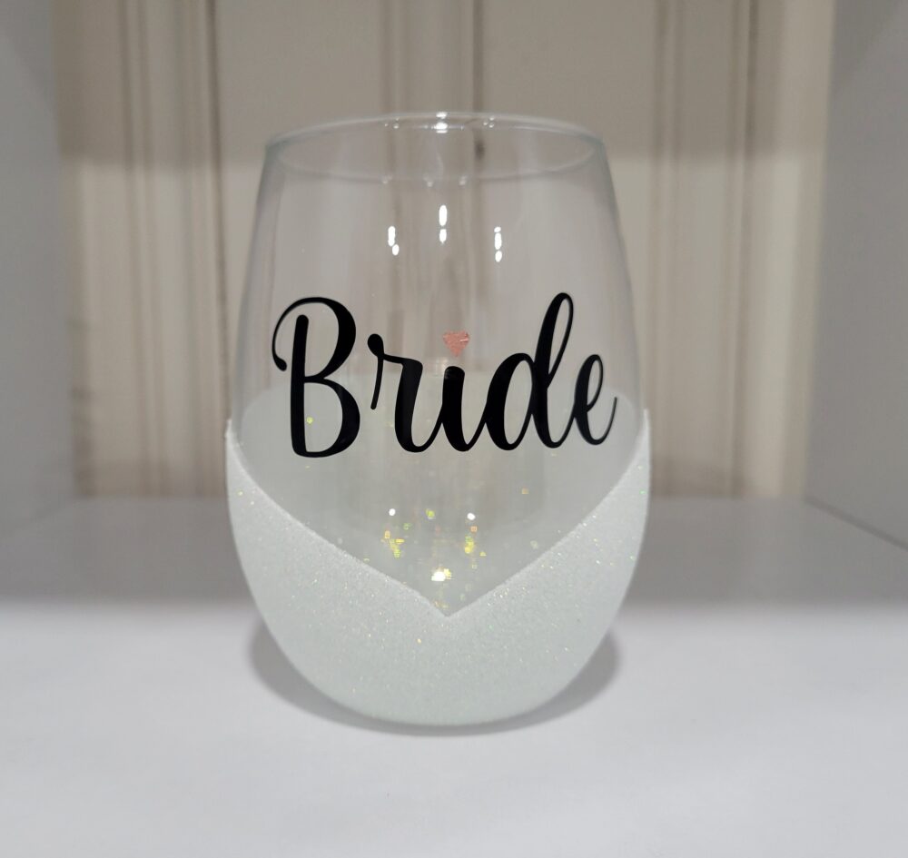 Bride Wine Glass - Mrs. Stemless Glitter Gift - Engagement Wedding - Ring - Gift For Her - Bridal Shower