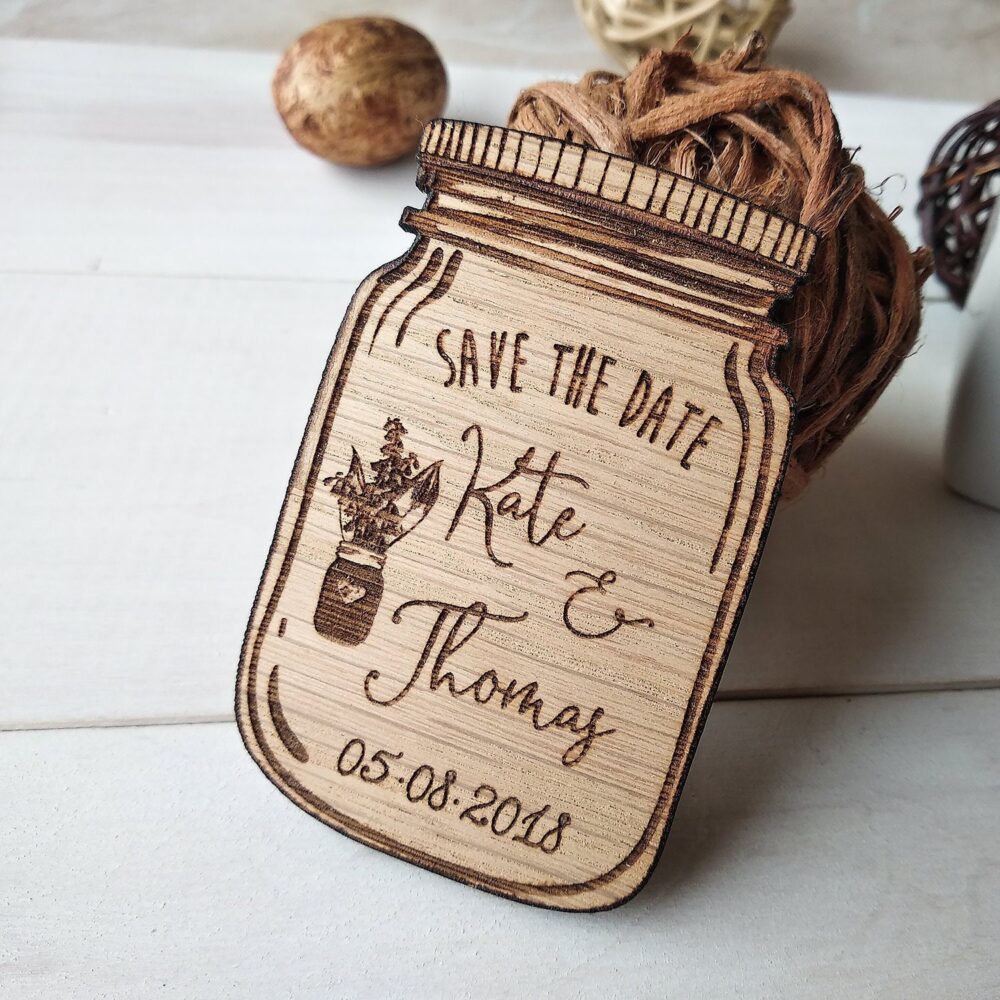 Save The Date Magnet, Mason Jar Save Wedding Invitation, Wooden Magnet, Rustic Favors 10