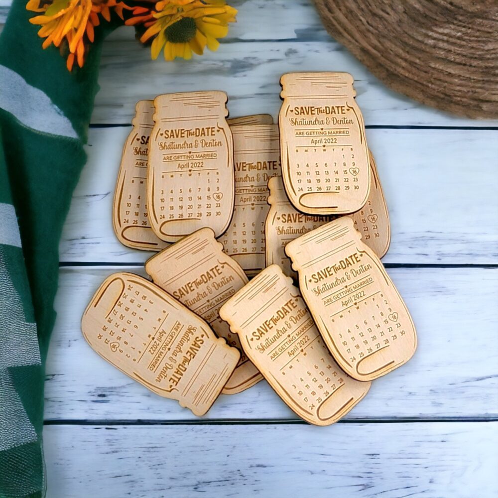 Save The Date Magnet, Date, Mason Jar Rustic Wedding Magnetic, Wood Personalized