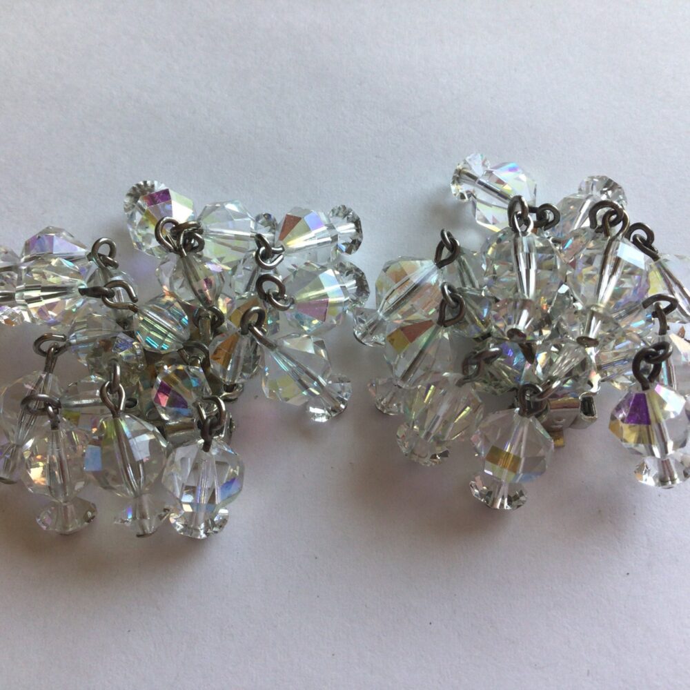 Vintage Czechoslovakia Cha Pom Confetti Ab Crystal Earrings.excellent Condition