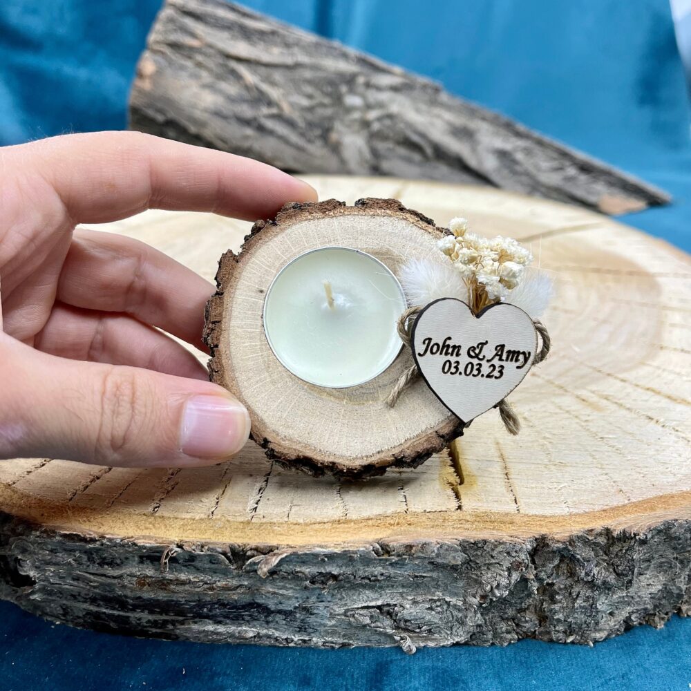 Wood Candle Holder, Custom Wedding Favors For Guest in Bulk, Personalized Party Favors, Tealight Thank You Bulk Gift