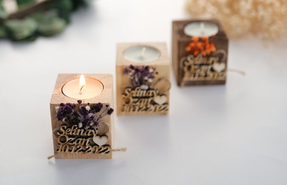 Personalized Candle Holder Wedding Favors Wood Tealight Holders Gift For Guests in Bulk, Bridal Shower Favors, Baptism Party Thank You Favor