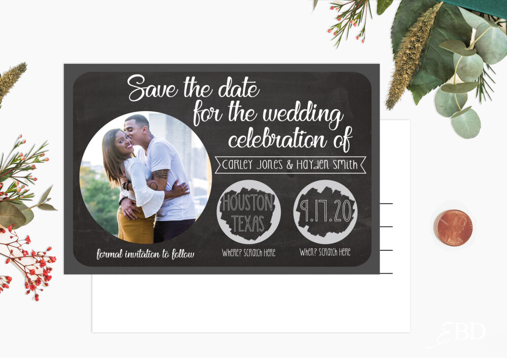 Scratch Off Save The Date Cards - Postcard Style Chalkboard