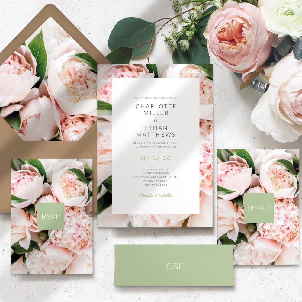 Rustic Floral Wedding Invitation Set, Pink Invitation, Boho Invitations - Printed On Luxury Paper