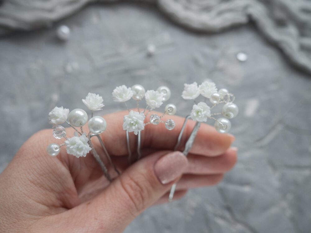 Wedding Flower Pearl Hair Pins - Bridal Piece Headpiece