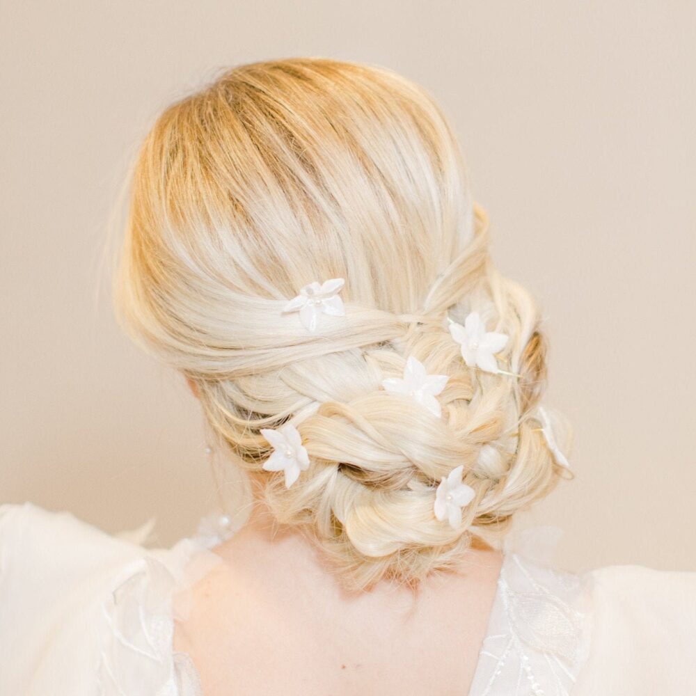 Velvet Floral Hair Pins, Set Of 3 Wedding Gold Or Silver Finish Bridal Flower Delicate Crystal Flowers Accessory