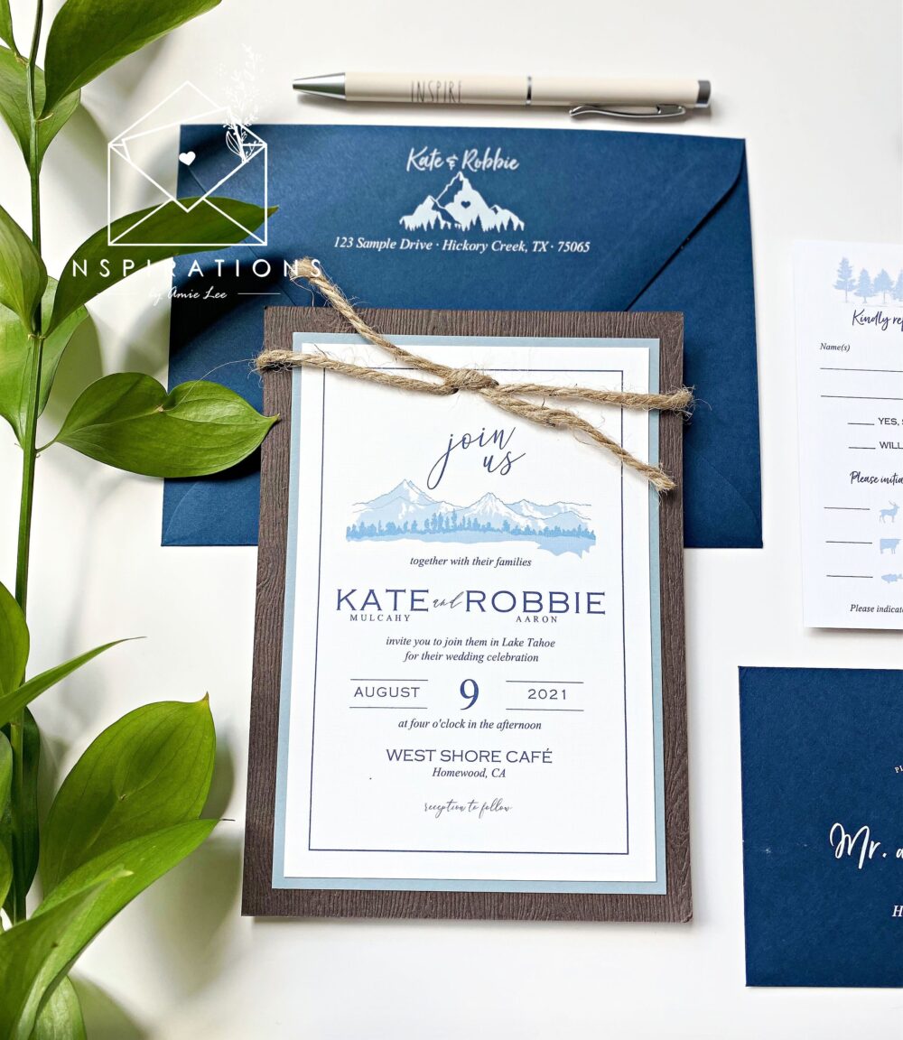 Mountain Theme Wedding Invitations, Wood Grained Rustic Style, Colorado Wedding, Elegance, Invitations