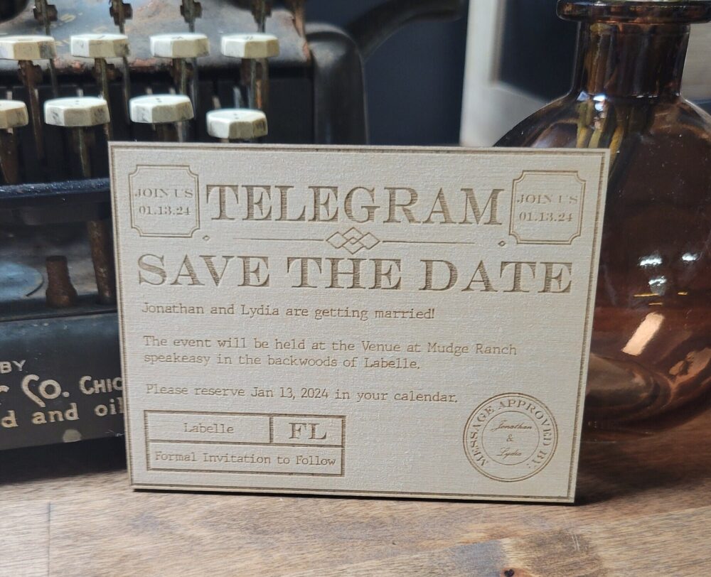 Telegram Save The Date Magnet // The Speakeasy Wedding Vintage