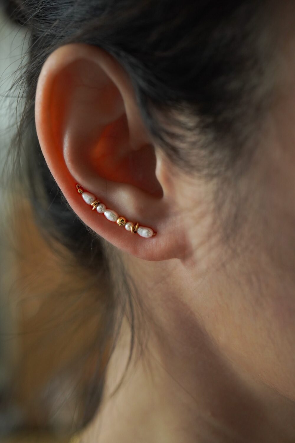 White Pearl Earring Dainty Wedding Jewelry Gift For Her 14K Gold Filled Ear Climber Crawler