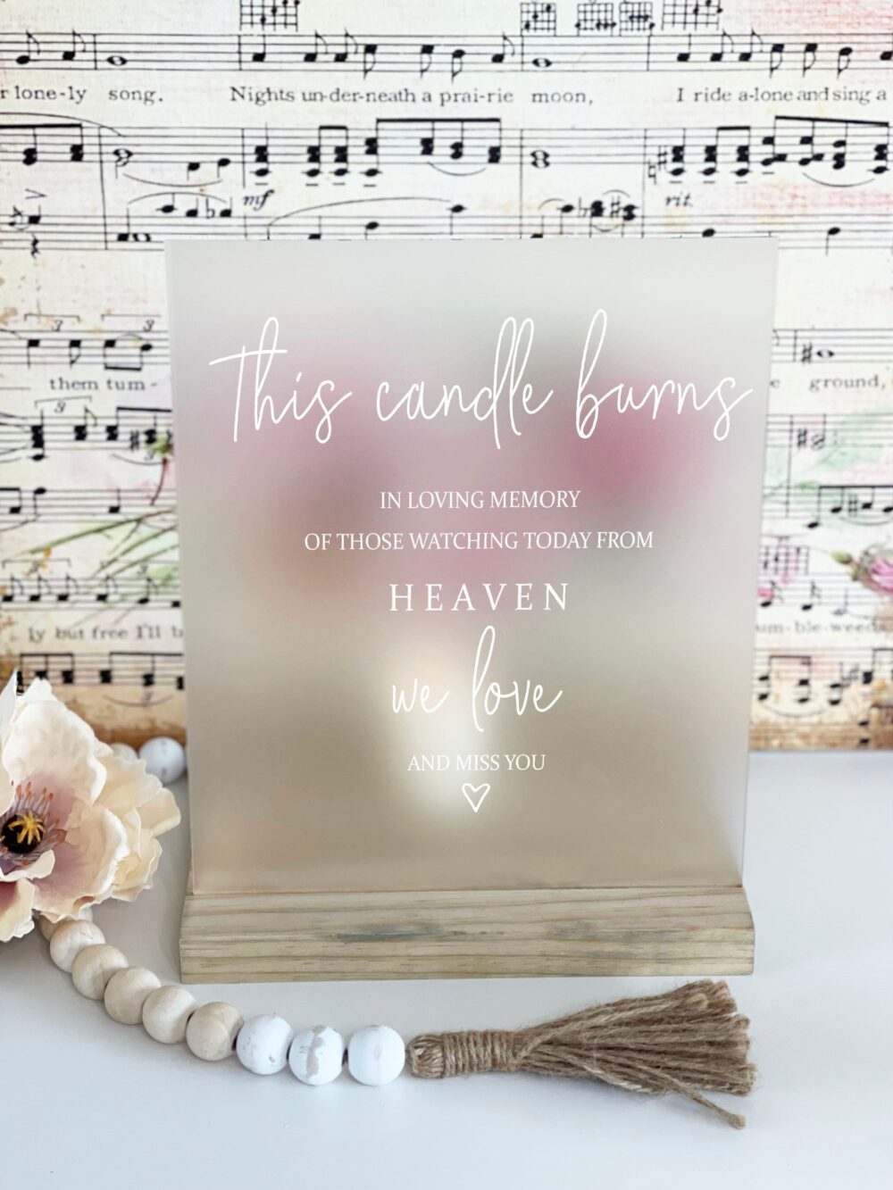 This Candle Burns in Loving Memory, Wedding Memorial Sign, Frosted Clear Memorial, Julie