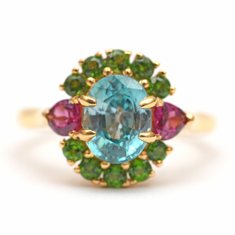 Blue Green Pink Heart Ring
