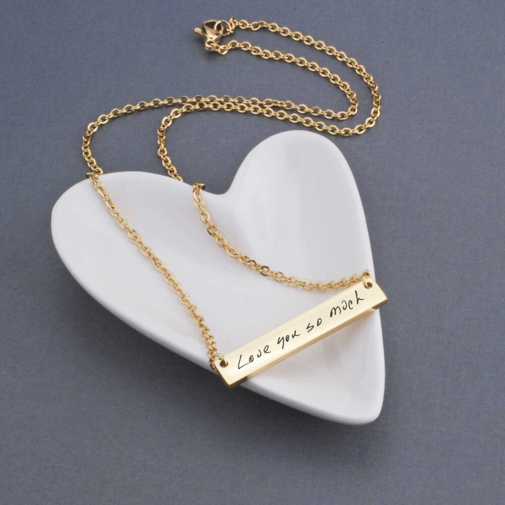 Anniversary Gift For Girlfriend, Custom Handwriting Horizontal Bar Necklace, Personalized Memorial Wedding, Her