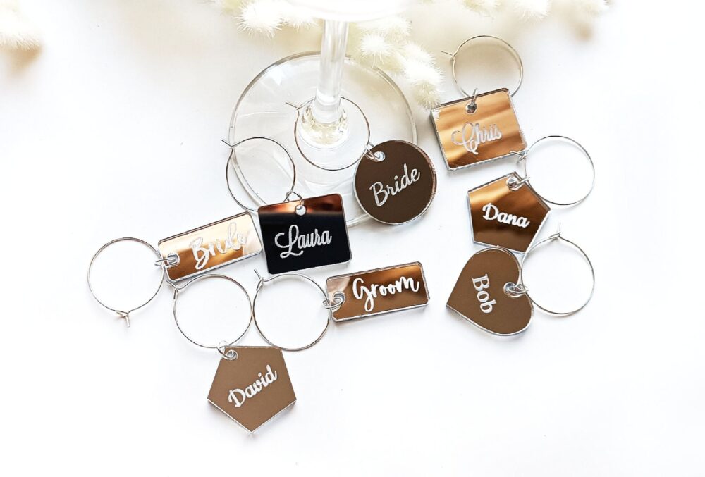 Acrylic Wine Glass Charms, Personalized Custom Name Gift Tags, Wedding Place Cards, Laser Engraving, Table Card, Favors