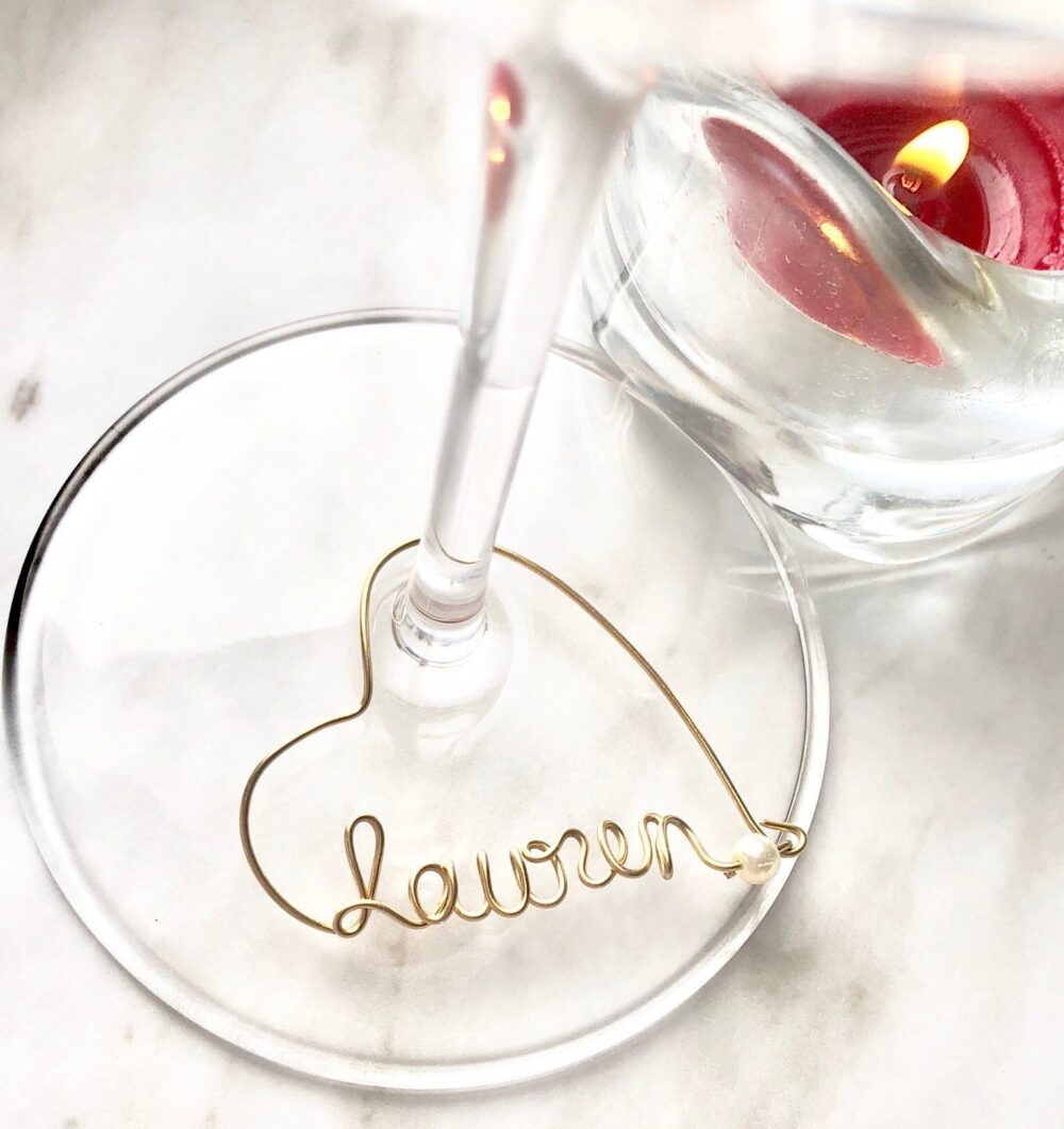 Personalized Wine Glass Charms. Wedding Favors. Bridesmaid Name Tags.k