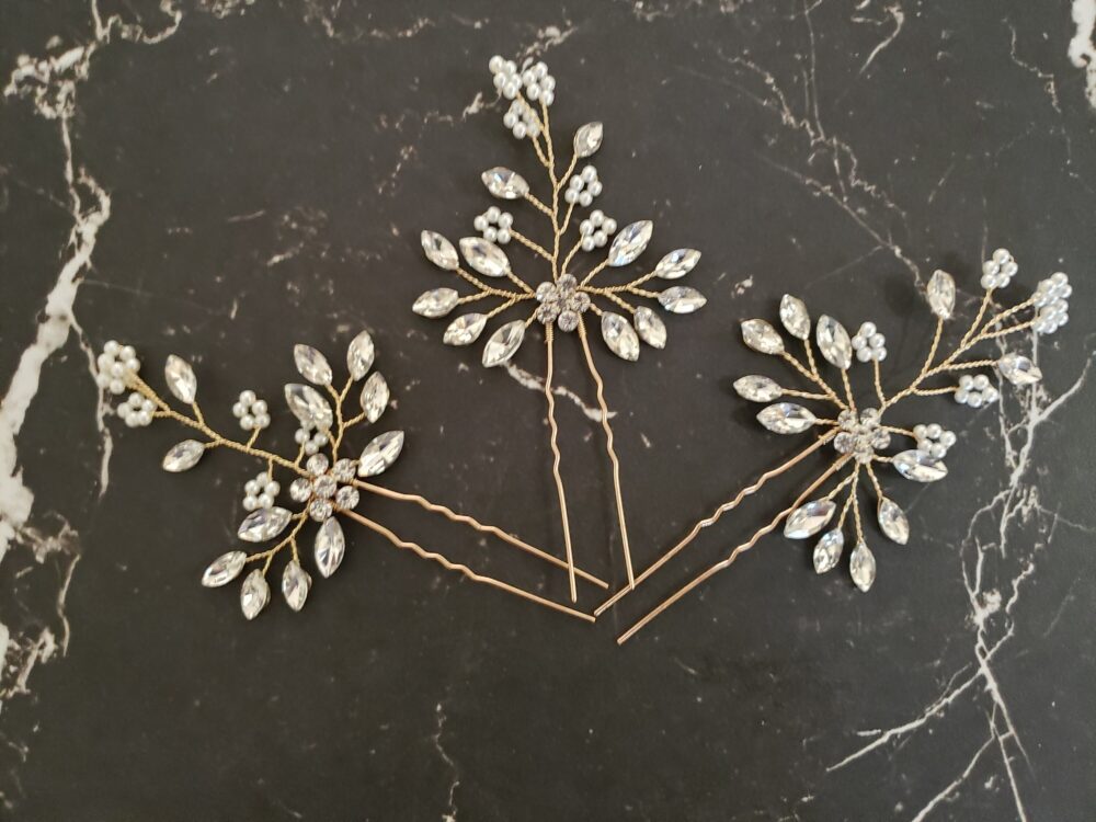 Crystal Pearl Wedding Hair Pin Flower Jewelry Vine Accessory Bridal Shower Gift For Her Stick Comb