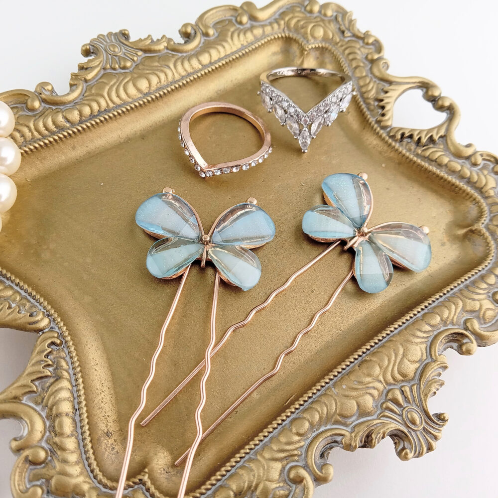Blue Butterfly Hair Pin, Wedding Pins, Accessories, Prom Flower Girl Girls Pins