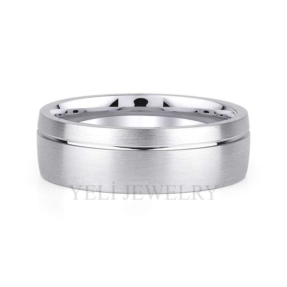 Mens Platinum Wedding Band, Brushed, Low Domed, Comfort Fit, 6mm Wide 925 Silver 10K 14K Solid White Gold Groom Ring, Gift For He