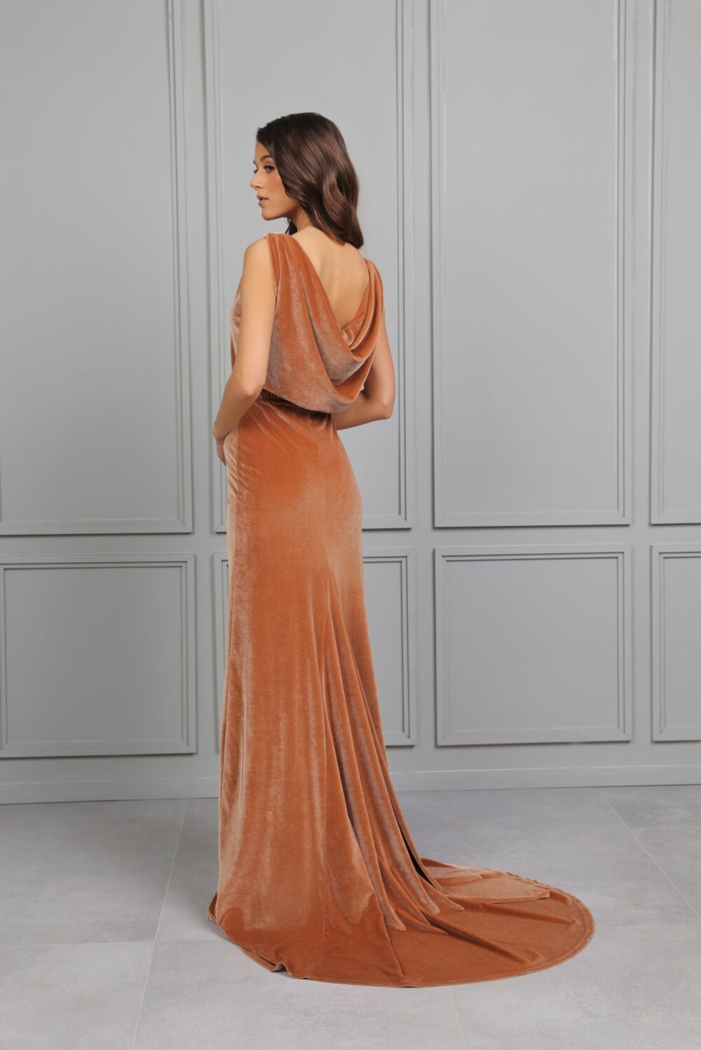 Wedding Velvet Gown, Elegant Evening Bridesmaid Dress, Cowl Back Sleeveless Mermaid Dress