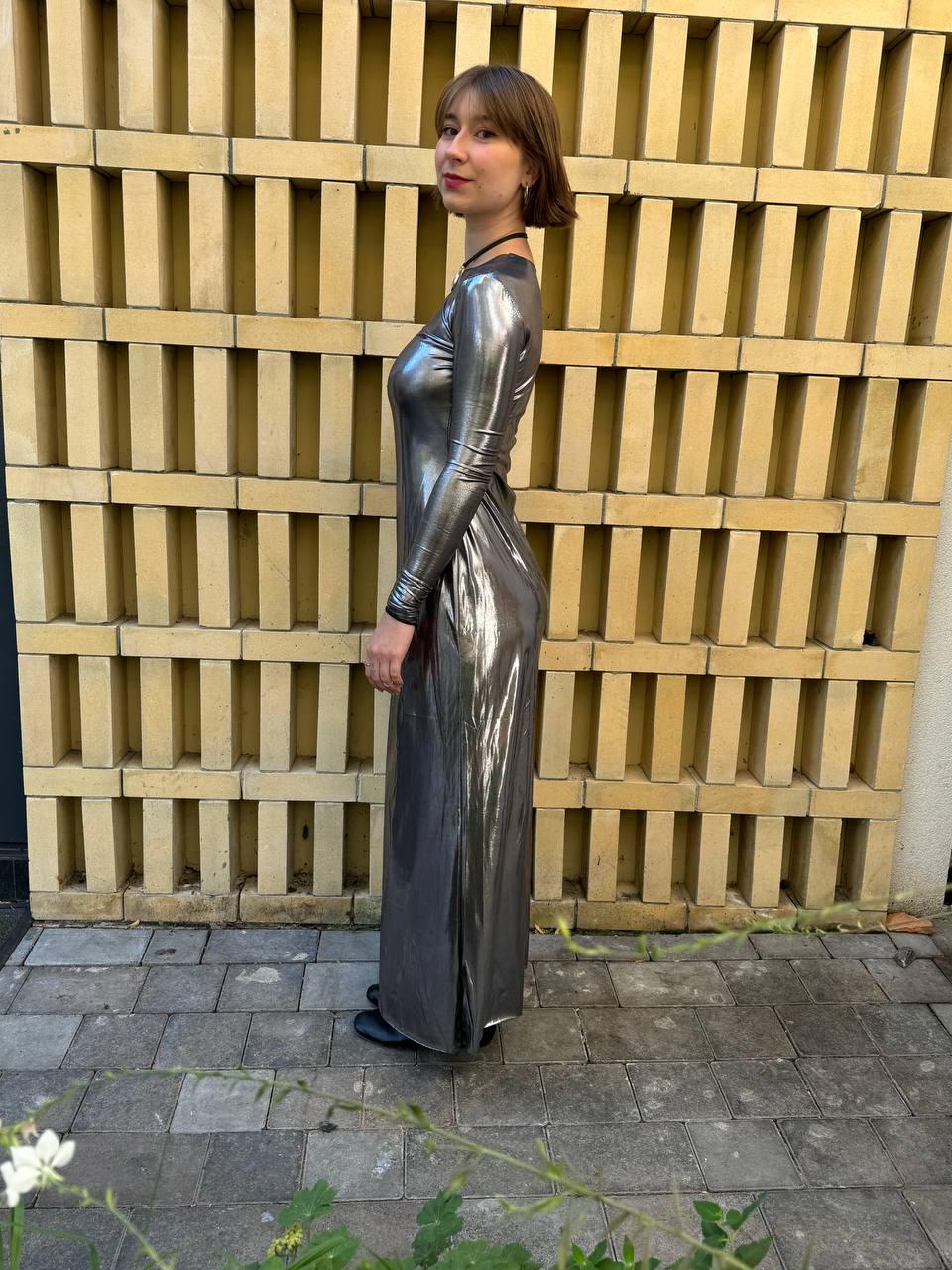 Silver Bridesmaid Dress, Wedding Guest Liquid Mirror Bridesmaid Gift, Shiny Evening Cocktail Dress