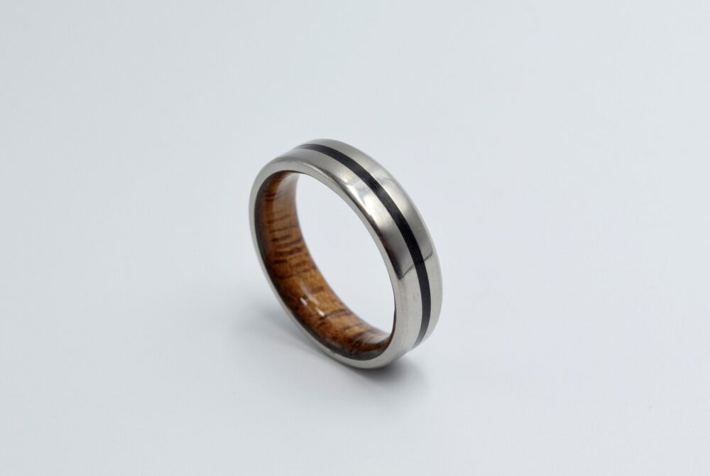 Men's Wedding Band, Titanium Engagement Ring, Stone Mens Raw Stone, Wood Band