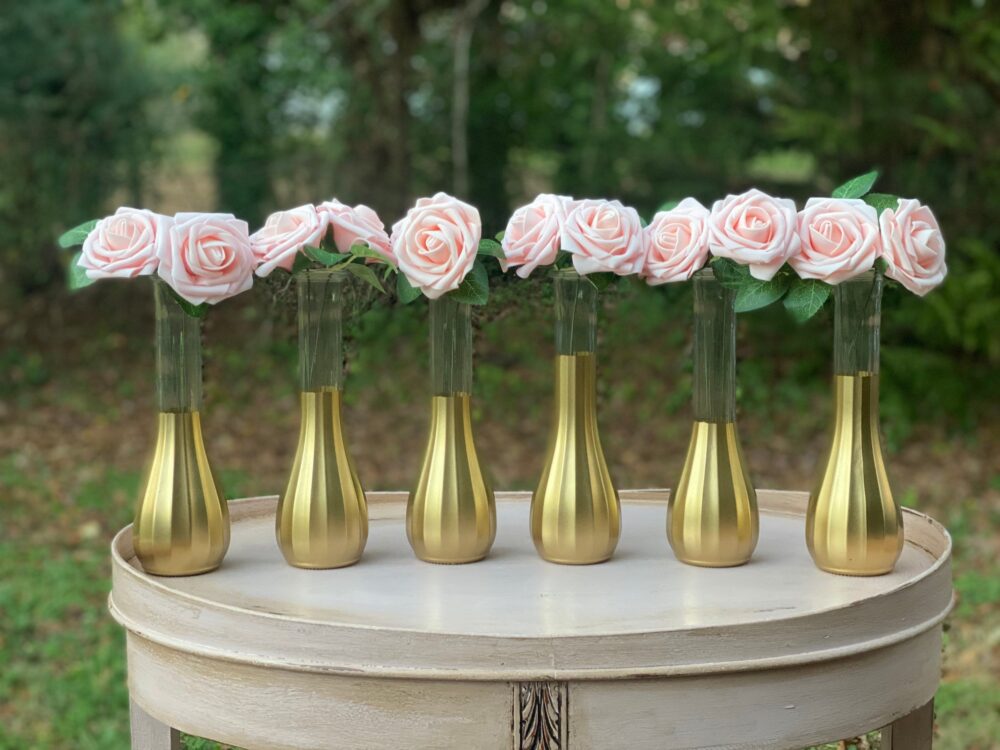 Gold Bud Vases, Set Of 6, Dipped Vase, Wedding Centerpiece, Bridal Shower, Floral Decor
