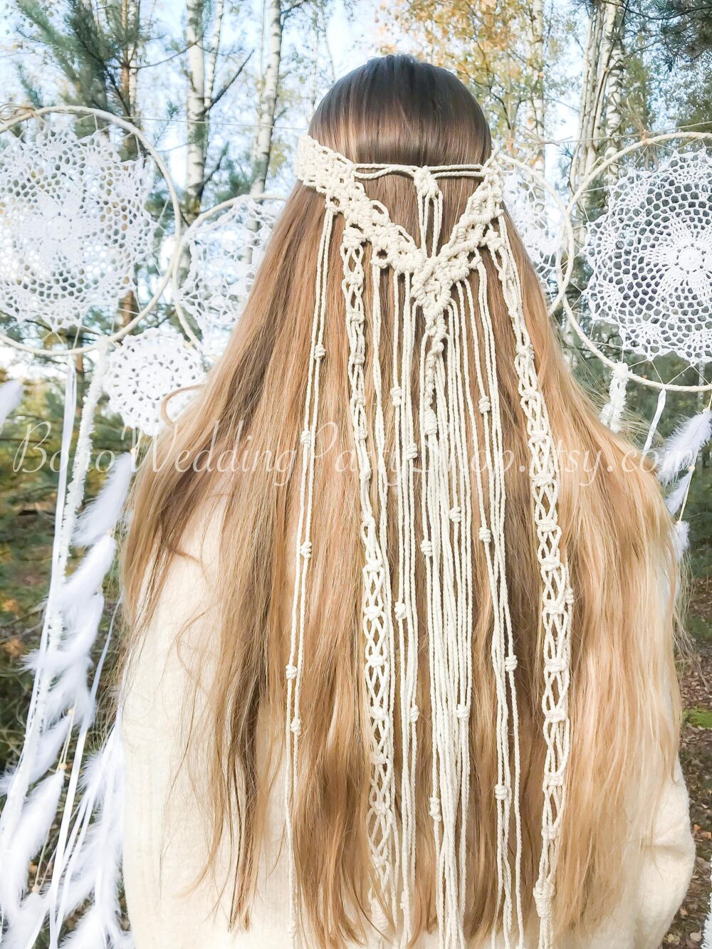 Macrame Veil, Wedding Boho Hairpiece, Bohemian Bridal Shower, Headband, Accessories