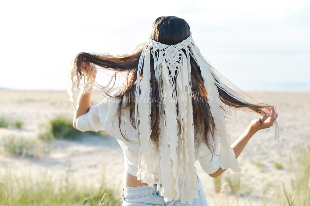 Macrame Veil, Wedding Boho Hairpiece, Bohemian Bridal Boho Accessory, Headband, Unique Veil