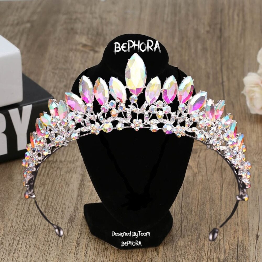 Vintage Ab Color Wedding New Crown Alloy Bridal Tiara Baroque Simple Princess Rhinestone Half Round Comb, Unicorn