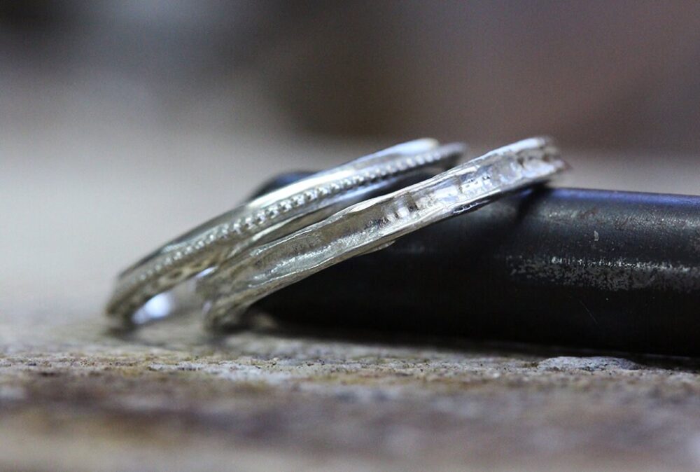 Wedding Band Set, Silver Bands, Couples Rings, Vintage Style Alternative Wedding Bands, Boho