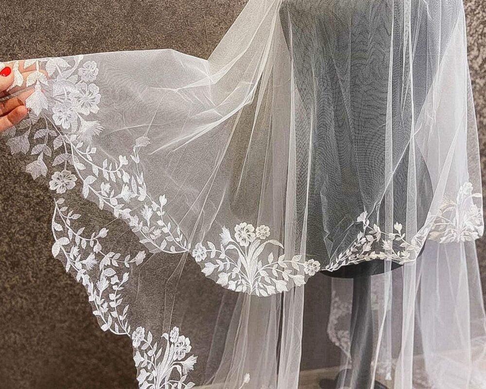 Cathedral Wedding Veil With Blusher Embroidered Wedding Lace Modern Floral Kate Middleton Vintage