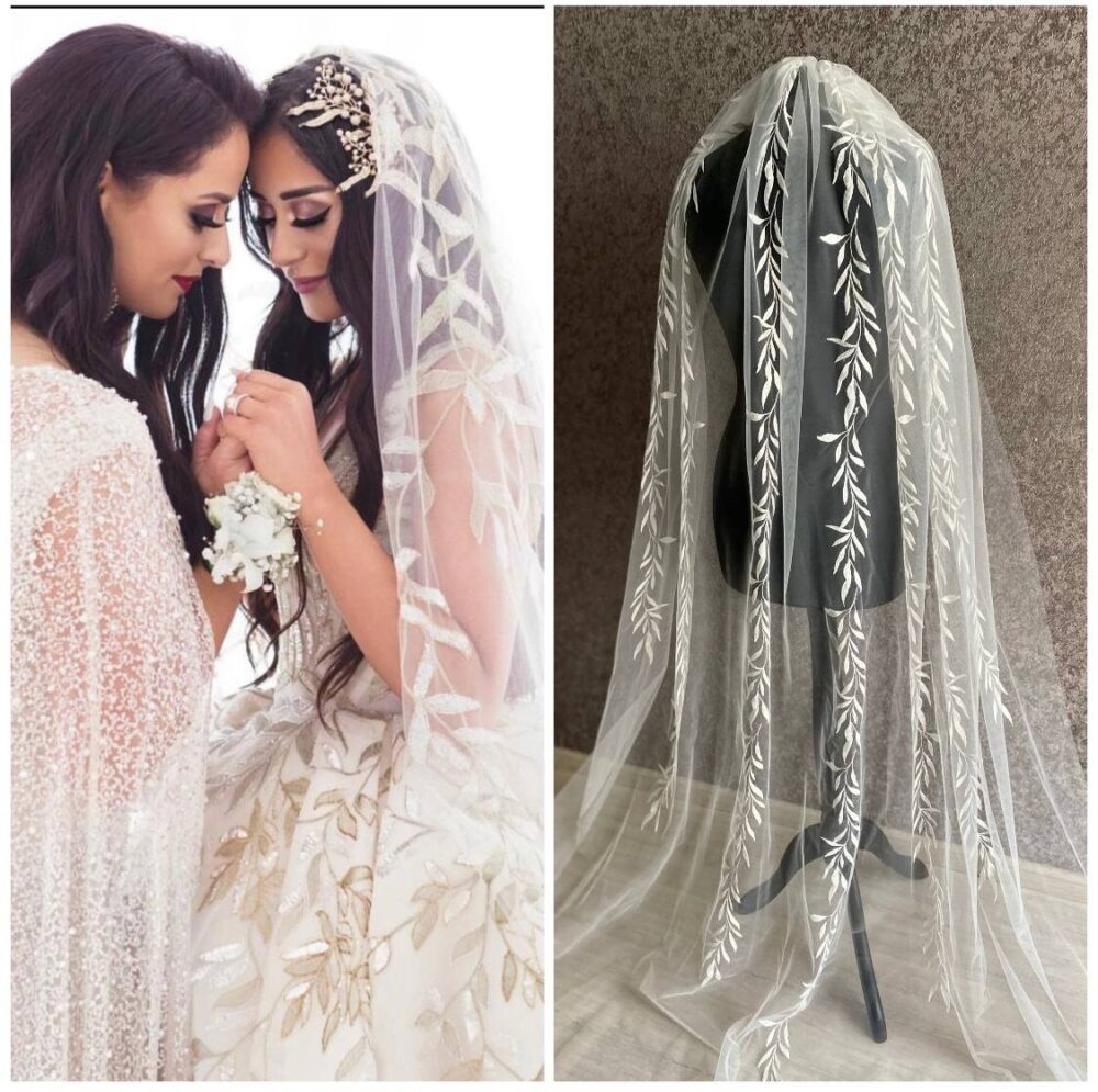 Cathedral Leaf Wedding Veil Leaf Edge Ivy Veil Boho Bohemian Wedding Floral 1 Tier