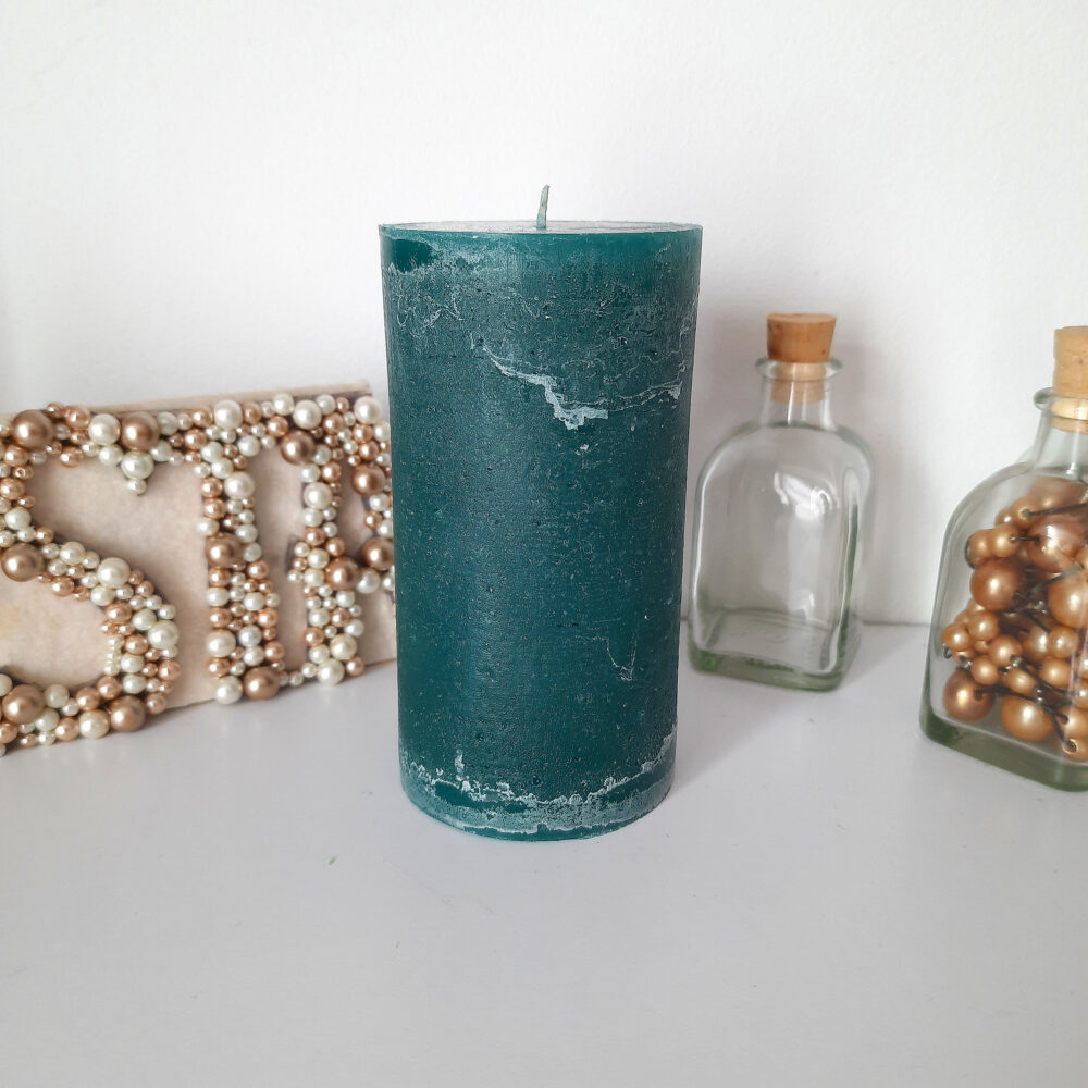 Teal Pillar Candle - Turquoise Decorative Candles Unscented Candle Rustic Textured Choose Size