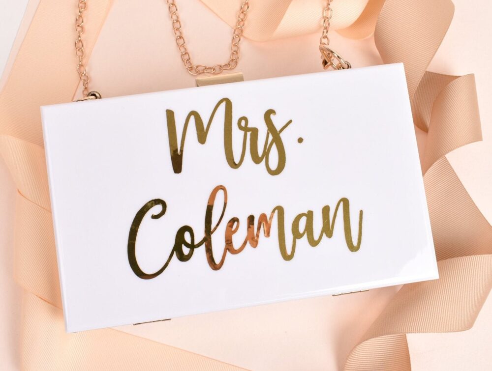 Mrs Purse Bride Clutch For Wedding Bridal Custom Gift To Be Personalized Honeymoon