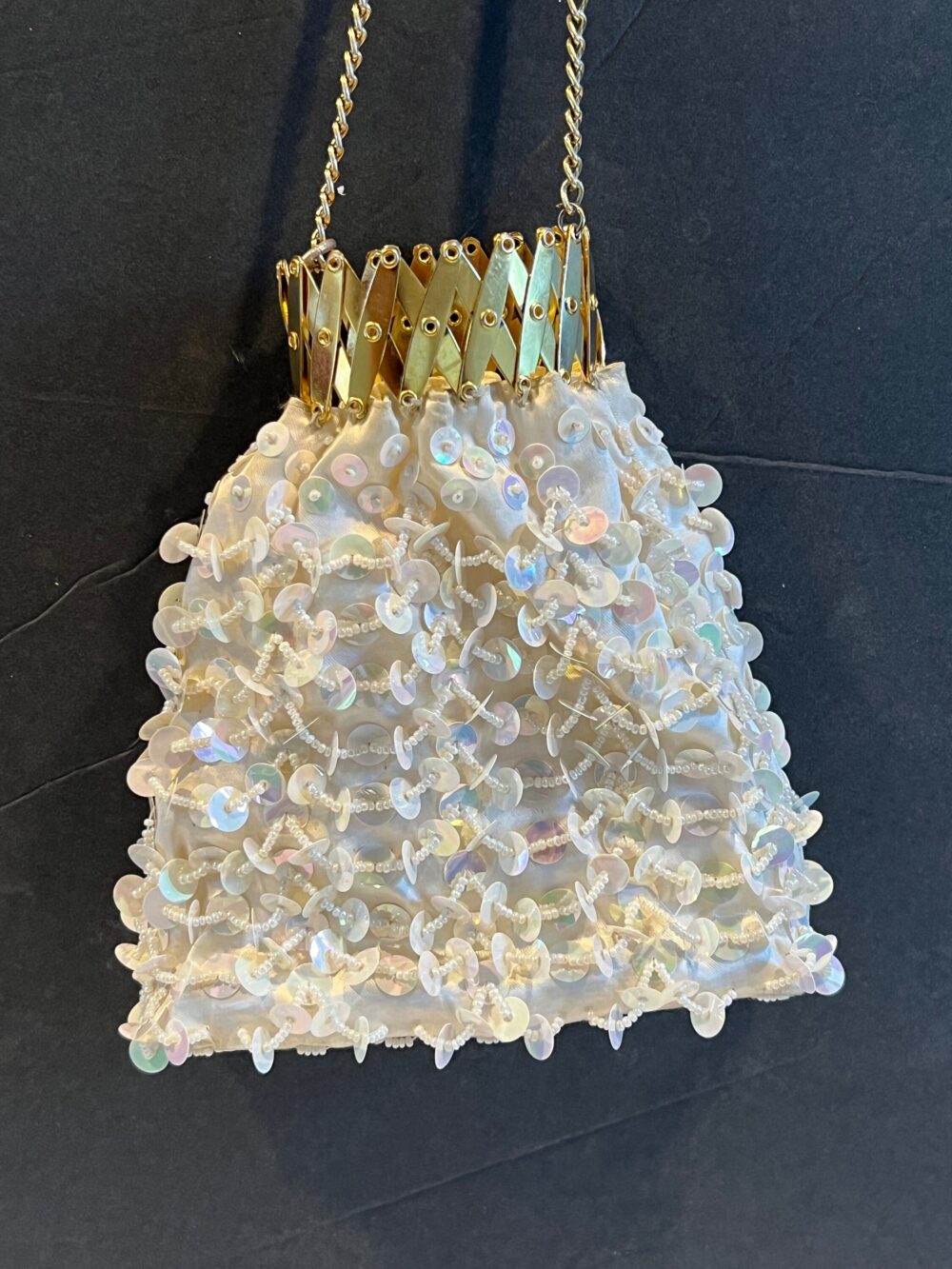 Vintage Iridescent Beaded Clutch Purse With Accordion Opening - Perfect New Year's Eve, Bridal, Bridesmaid Gift Handbag