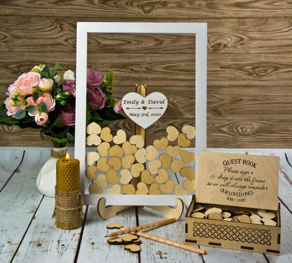 Wedding Guest Book Alternative, Drop Box Book, Guestbook With Hearts, White Transparent Guest Book