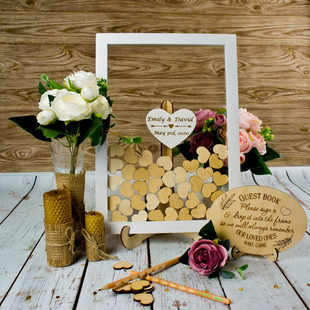 Wedding Guest Book Alternative, Drop Box Book, Guestbook With Hearts, White Transparent Guest Book