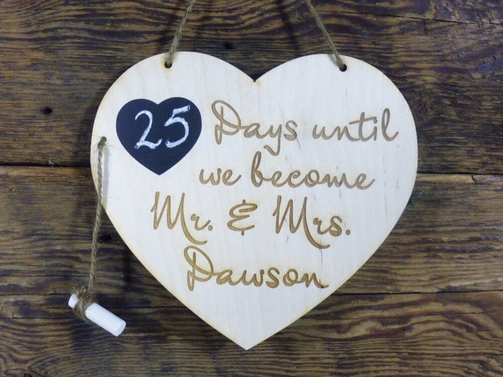 Personalized Engagement Gifts Wedding Countdown Chalkboard Sign Calendar Days Until We Become Mr & Mrs | Your Name Rustic