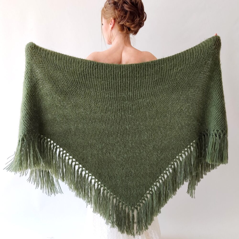 Winter Wedding Shawl, Green Knit Wrap, Olive Bridal Cover Up, Khaki Wool Shawl, Fall Winter Wedding, Bridesmaid Gift, Warm, Fringed, Mohair