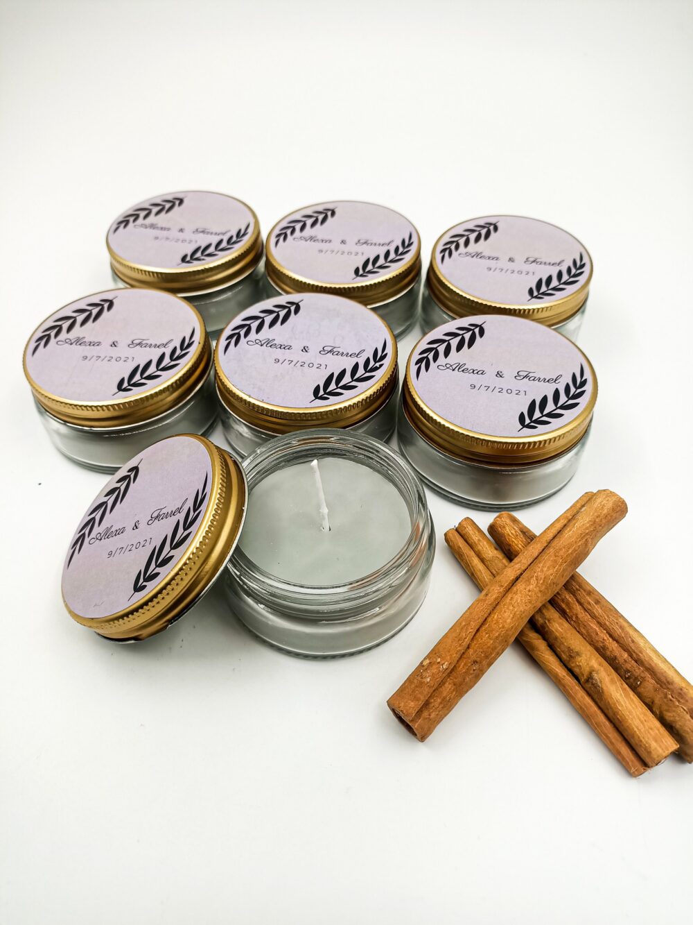 Cinnamon Scented Wedding Favors Candle - Personalized Bridal Shower 2 Oz Soy Candles For Guests