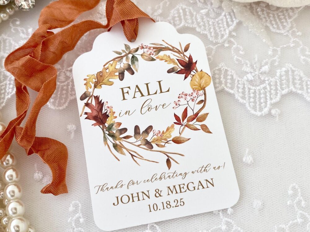 Fall in Love Wedding Favor Tags, Autumn Gift Thanksgiving Labels, Printed