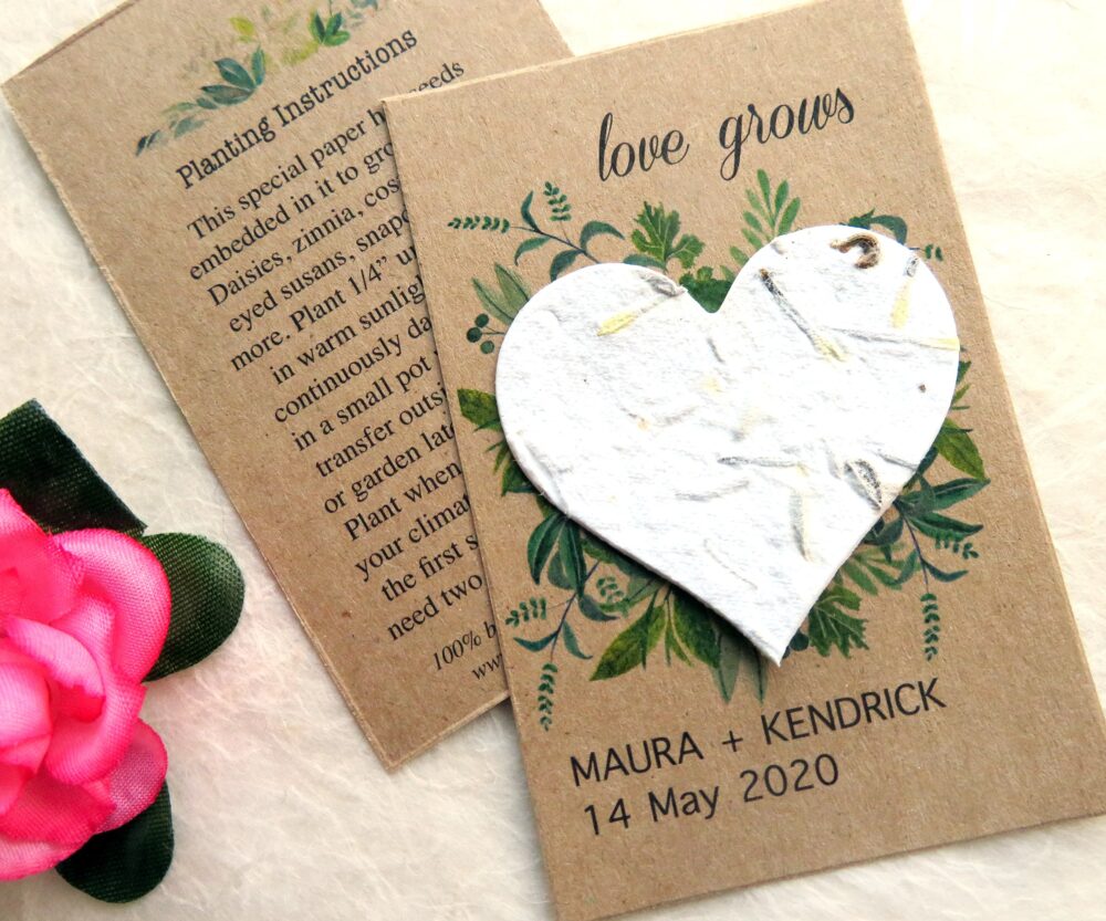 Plantable Wedding Favors Love Grows Seed Paper Cards - Eco Friendly