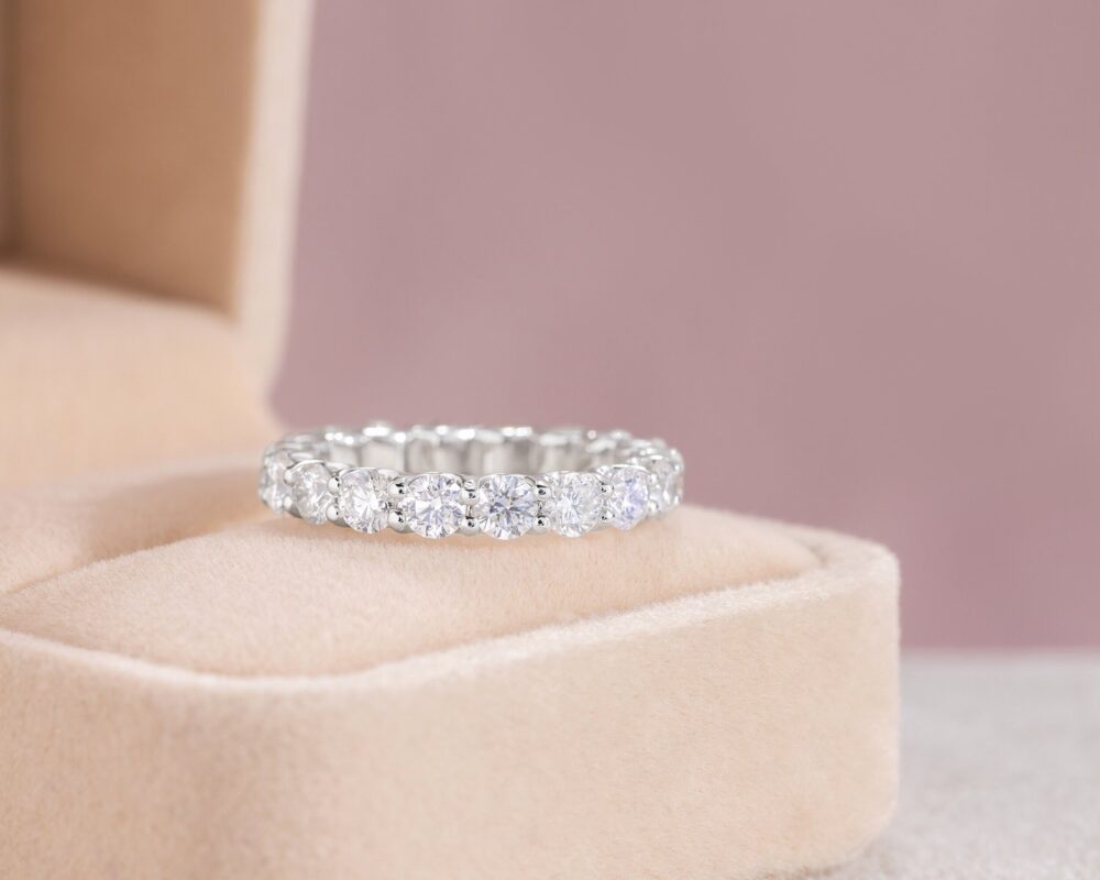 Diamond Eternity Band Ring, 18K Solid White Gold, Natural Round Brilliant Diamonds in Pave Set, Christmas Gift, 3.5 Carat H Vvs2