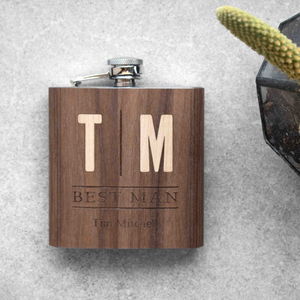 Personalized Custom Engraved 6Oz Wedding Hip Flask in Walnut Wood | Groomsmen Best Groomsman Gifts Autumn Woods Collective