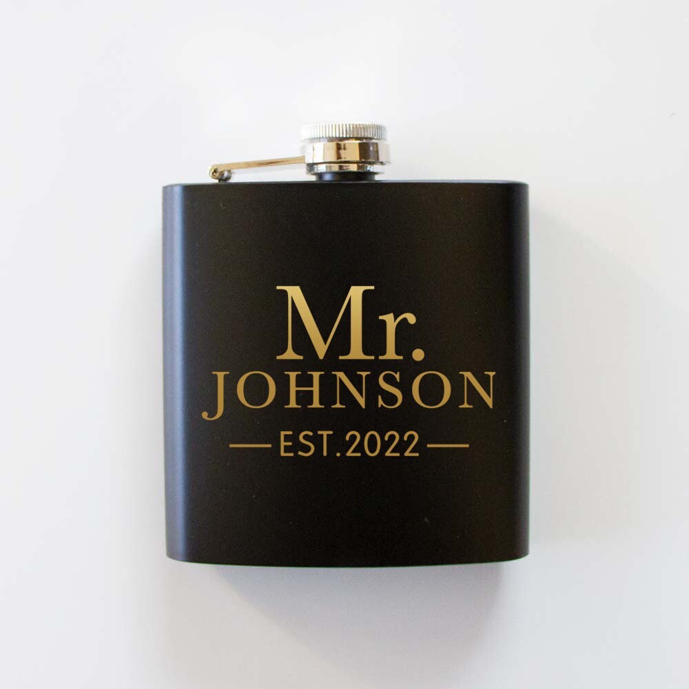 Mr. | Last Name Flask, Personalized Groom Custom Wedding Party Gifts, Flasks, Bachelor Flasks