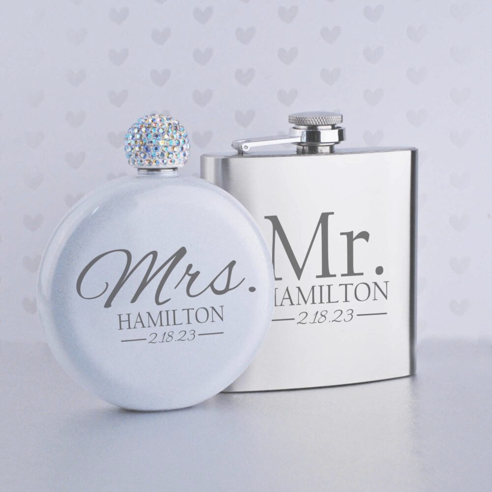 Wedding Engagement Gift, Gifts For The Couple, Personalized Flask Set Mr. & Mrs., Custom Bride Groom
