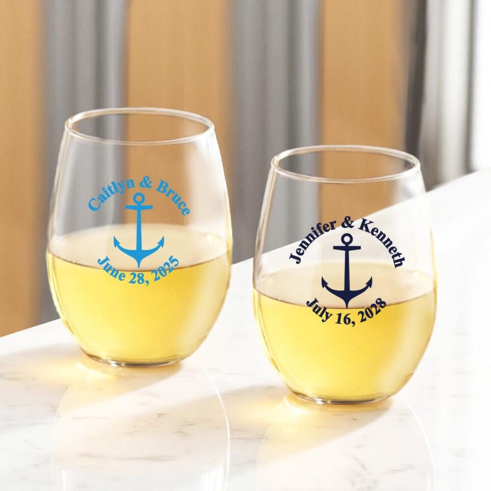 24 Pieces Per Set Anchor Wedding Design Personalized Printed Stemless Wine Glass Mg42 9Oz Party Favors
